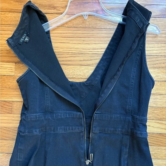 VENUS stretch denim Black Wide-Leg Jumpsuit - Picture 4 of 12